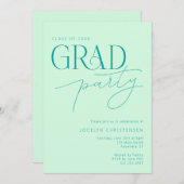 Mint Green Modern Minimal Grad Party Einladung (Vorne/Hinten)