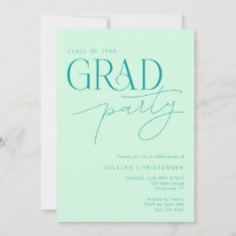Mint Green Modern Minimal Grad Party Einladung
