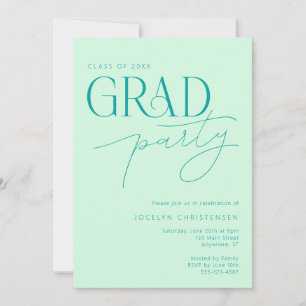 Mint Green Modern Minimal Grad Party Einladung