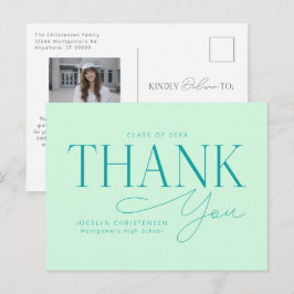 Mint Green Modern Photo Graduation Thank You Postkarte