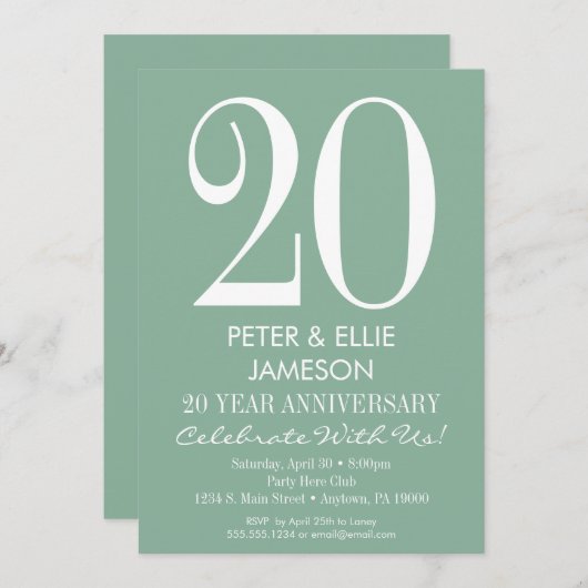 Mint Green Modern Simple Anniversary Einladungen (Vorne/Hinten)
