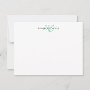 Mint Green Modern Trendy Brush Script Monogram Mitteilungskarte