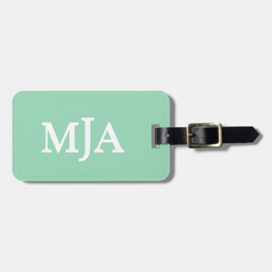 Mint Green Monogram 3-Buchstaben Initials Moderne Gepäckanhänger (Vorderseite horizontal)