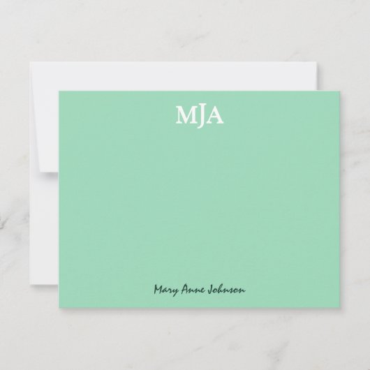 Mint Green Monogram 3-Buchstaben Initials Moderne Mitteilungskarte (Vorderseite)