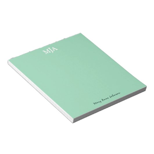 Mint Green Monogram 3-Buchstaben Initials Moderne Notizblock (angewinkelt)