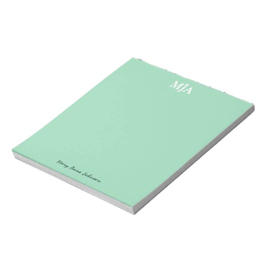 Mint Green Monogram 3-Buchstaben Initials Moderne Notizblock (Rotiert)