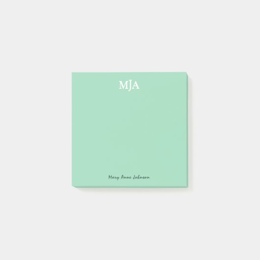 Mint Green Monogram 3-Buchstaben Initials Moderne Post-it Klebezettel (Vorderseite)