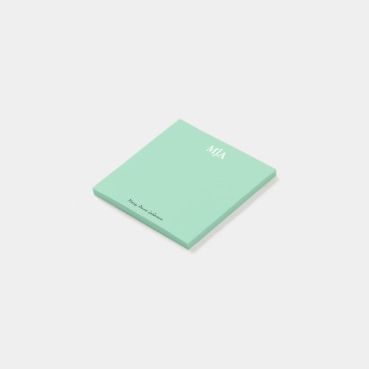 Mint Green Monogram 3-Buchstaben Initials Moderne Post-it Klebezettel (angewinkelt)