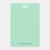 Mint Green Monogram 3-Buchstaben Initials Moderne Post-it Klebezettel (Vorderseite)