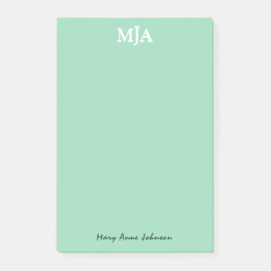 Mint Green Monogram 3-Buchstaben Initials Moderne Post-it Klebezettel