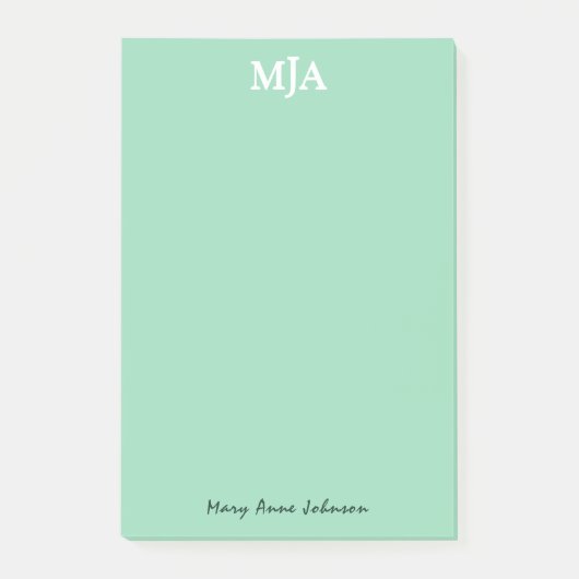 Mint Green Monogram 3-Buchstaben Initials Moderne Post-it Klebezettel (Vorderseite)