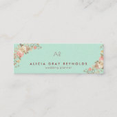 Mint Green Monogram Elegant Floral Wedding Planner Mini Visitenkarte (Vorderseite)