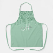 Mint Green Monogram Glitzer Tropfen Metallic Schürze (Vorderseite)
