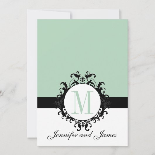 Mint Green Monogram Hochzeitseinladung Einladung (Vorderseite)