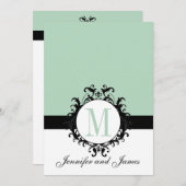 Mint Green Monogram Hochzeitseinladung Einladung (Vorne/Hinten)