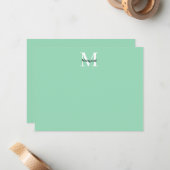 Mint Green Monogram Personalisiert Stationäre Gesc Mitteilungskarte (Vorderseite/Rückseite Beispiel)