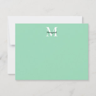 Mint Green Monogram Personalisiert Stationäre Gesc Mitteilungskarte