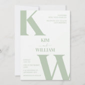 Mint Green Monogram Wedding Einladung (Vorderseite)