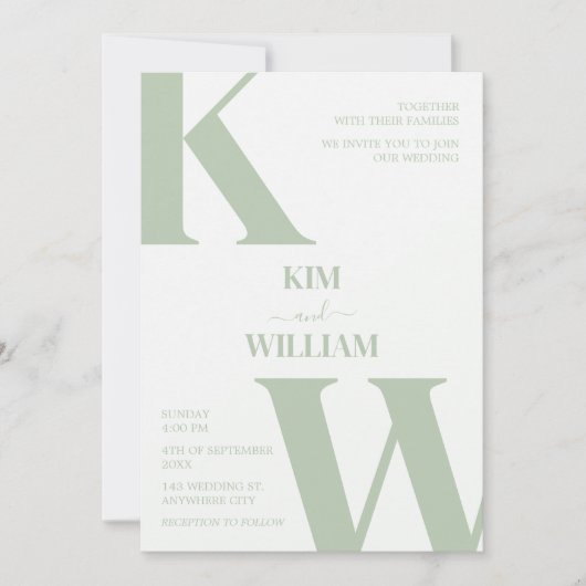 Mint Green Monogram Wedding Einladung (Vorderseite)