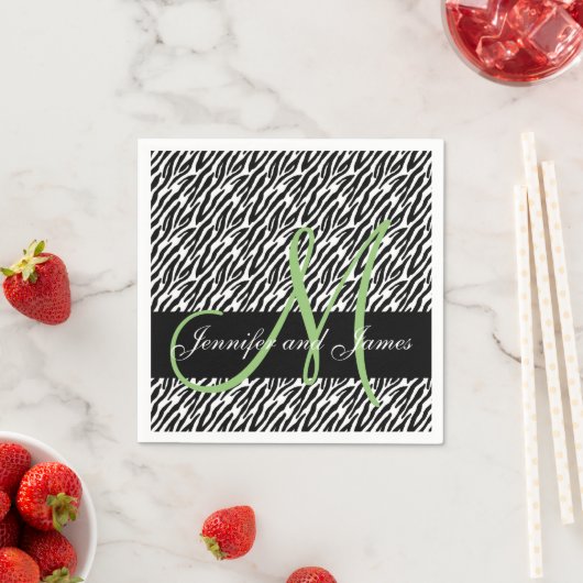 Mint Green Monogram Zebra Print Wedding Serviette (Beispiel)