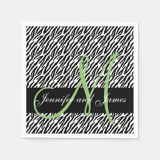 Mint Green Monogram Zebra Print Wedding Serviette (Vorderseite)