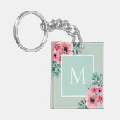 Mint Green | Monogramm-Schlüsselring für florales  Schlüsselanhänger (Vorderseite links)