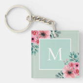 Mint Green | Monogramm-Schlüsselring für florales  Schlüsselanhänger (Vorderseite)