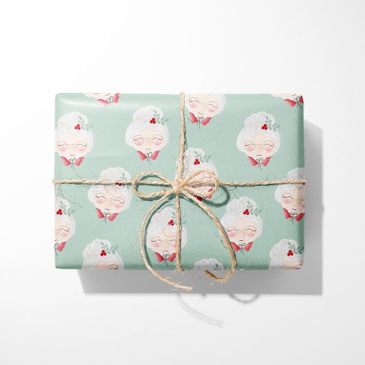 Mint Green Mrs. Claus Wrapping Paper Geschenkpapier