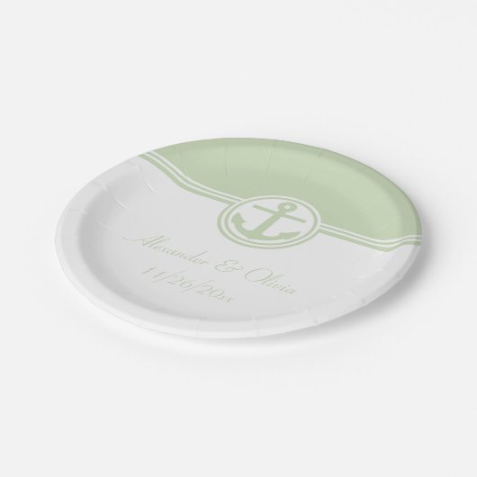 Mint Green Nautical Anchor Pappteller (Schrägansicht)