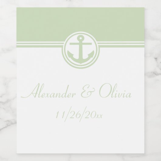 Mint Green Nautical Anchor Weinetikett (Einzelnes Label)