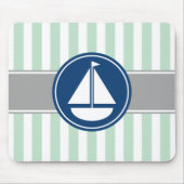 Mint Green Nautical Sailboat Streifen Mousepad (Vorne)