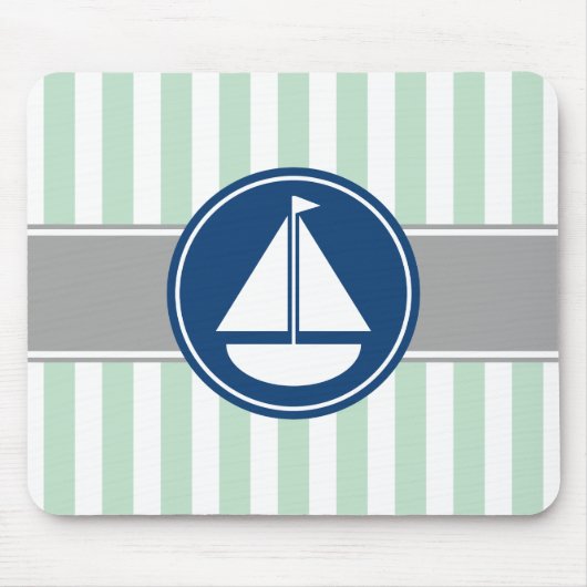 Mint Green Nautical Sailboat Streifen Mousepad (Vorne)