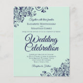 Mint Green & Navy Blue BUDGET Einladung zur Hochze (Vorderseite)
