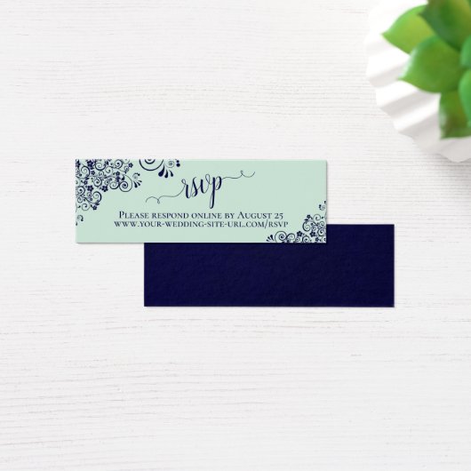 Mint Green & Navy Frilly Wedding RSVP Online Card (Schreibtisch)