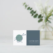 MINT GREEN NAVY GRAY KNITTING WOOL YARBALL VISITENKARTE (Stehend Vorderseite)