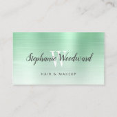 Mint Green Ombre Brushed Metal Monogram Hair Salon Visitenkarte (Vorderseite)