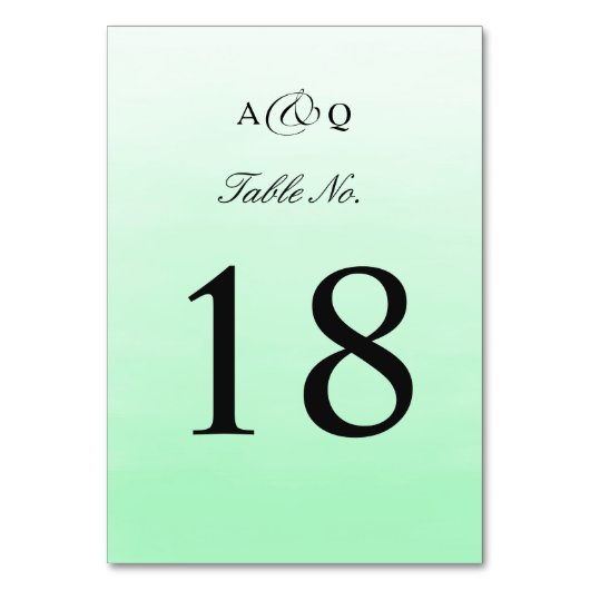 Mint Green Ombre | Hochzeitsstiftung Tischnummer (Vorderseite)