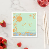 Mint Green & Orange Love Birds Wedding Serviette (Beispiel)
