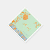 Mint Green & Orange Love Birds Wedding Serviette (Ecke)