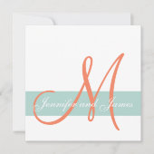 Mint Green Orange Monogram Names Simple Wedding Einladung (Vorderseite)