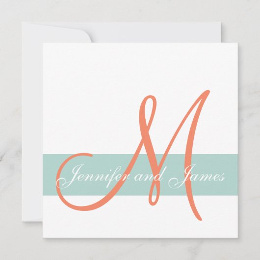 Mint Green Orange Monogram Names Simple Wedding Einladung (Vorderseite)