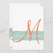 Mint Green Orange Monogram Names Simple Wedding Einladung (Vorne/Hinten)