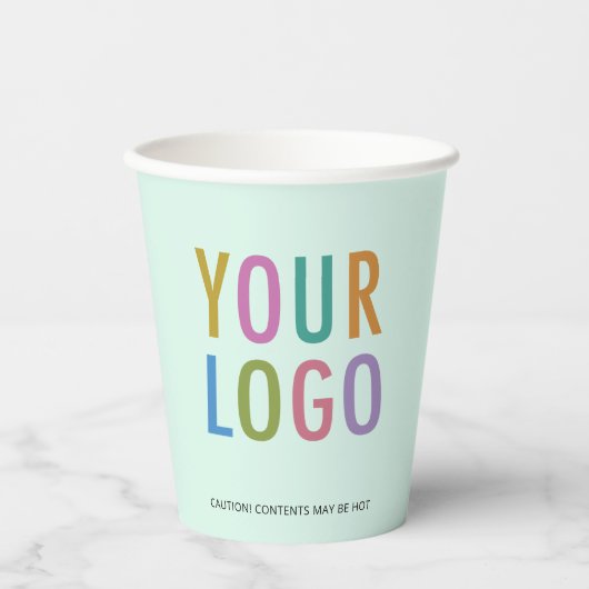 Mint Green Paper Cups Custom Business Logo 8 oz Pappbecher (Vorderseite)