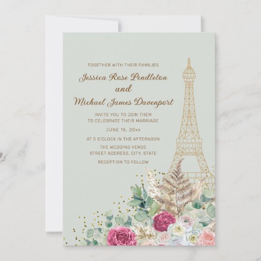 Mint Green Paris Eiffel Tower France Wedding Einladung (Vorderseite)