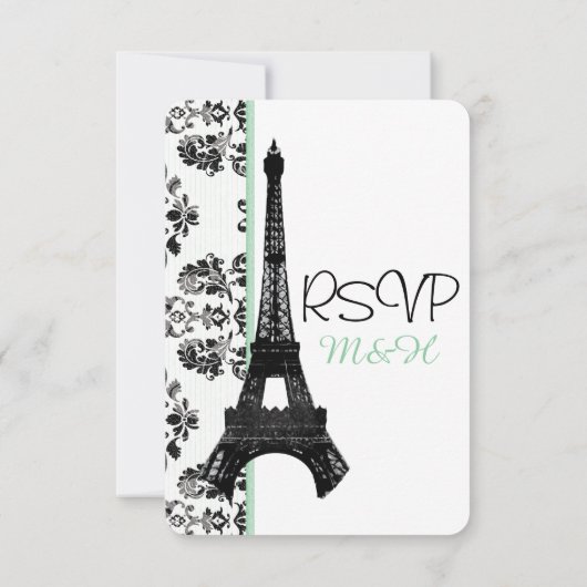 Mint Green Paris Eiffelturm UAWG Wedding Card RSVP Karte (Rückseite)