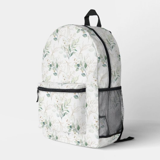Mint Green Pastel Blumengrün Muster Bedruckter Rucksack (Rückseitige Ecke Rechts)