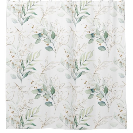 Mint Green Pastel Blumengrün Muster Duschvorhang (Vorderseite)