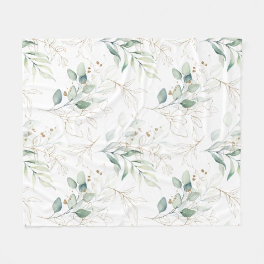 Mint Green Pastel Blumengrün Muster Fleecedecke (Vorderseite (Horizontal))