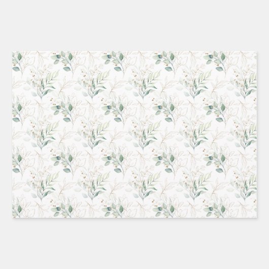 Mint Green Pastel Blumengrün Muster Geschenkpapier Set (Vorderseite)