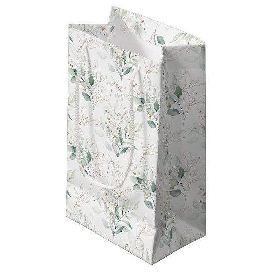 Mint Green Pastel Blumengrün Muster Kleine Geschenktüte (Vorderseite Schrägansicht)